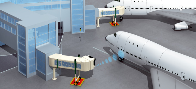 Passenger boarding bridge and aircraft docking system
