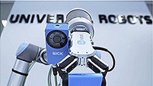 A robot from Universal Robots together with a SICK sensor.