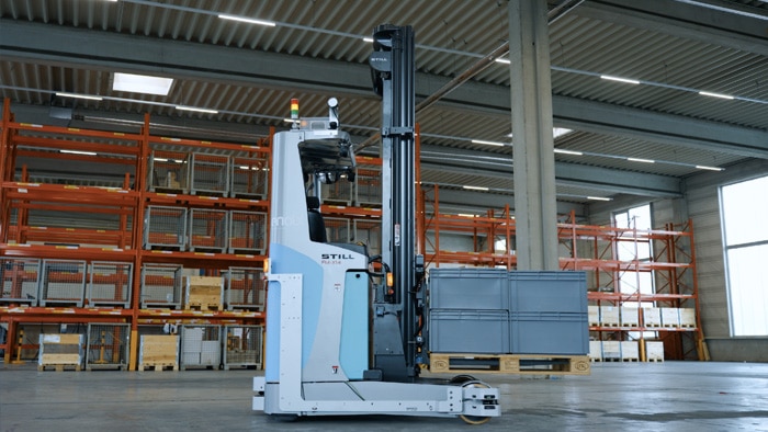 Forklift in warehouse