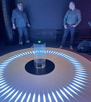Antti Kemppainen from Heureka (left) and Sami Lehtonen from SICK Finland (right) in front of the virtual jumping rope.