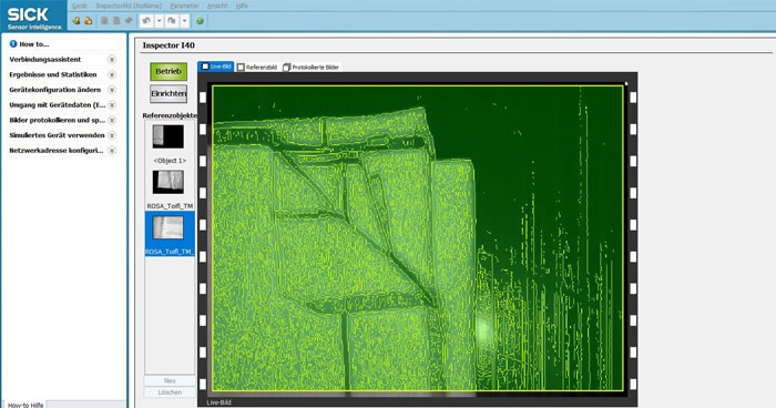 Commissioning is quick and easy using the free-of-charge SOPAS ET configuration software. It also displays the real-time images from the Inspector. The structure of the white hand towels is clearly discernible.  